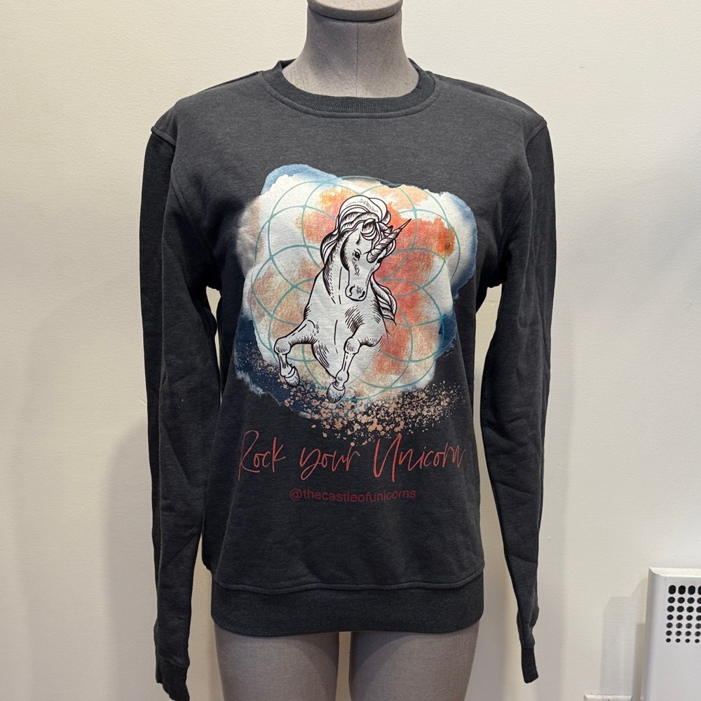 Unicorn Graphic Crew Neck Sweater - Charcoal